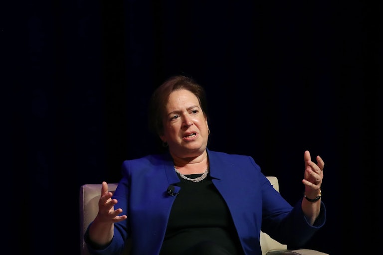Supreme Court Justice Elena Kagan speaks and makes hand gestures
