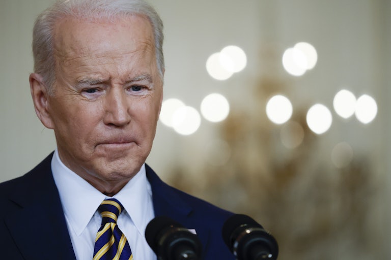 A close up of President Joe Biden's face.
