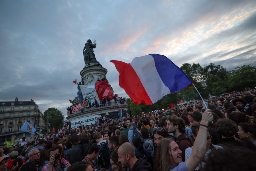An election night rally at Place de la Republique in Paris