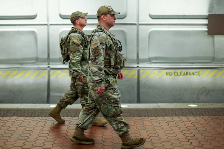Members of the National Guard patrol the Union Station metro station in Washington, D.C.