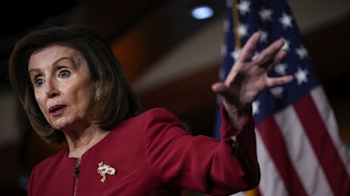 Speaker of the House Nancy Pelosi gestures during her weekly news conference at the U.S. Capitol.