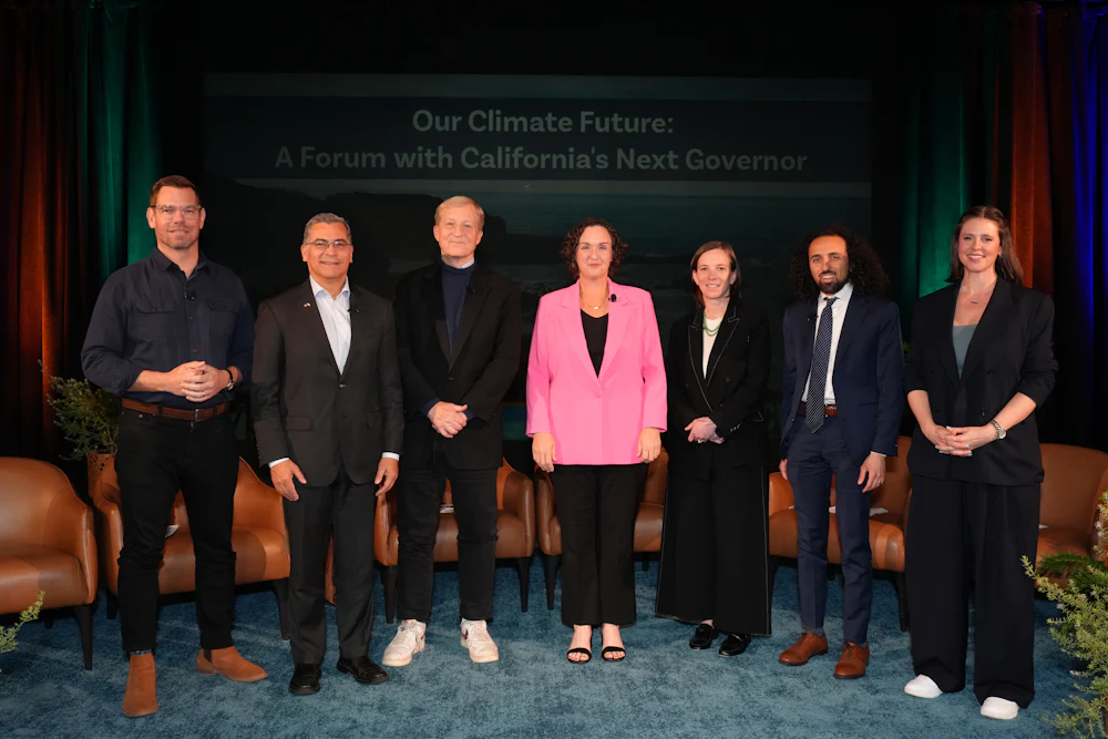 California Democratic gubernatorial candidates Eric Swalwell, Xavier Becerra, Tom Steyer, Katie Porter, Louise Bedsworth, Sammy Roth and Mary Creasman attend “Our Climate Future: A Forum with California’s Next Governor” in Pasadena.