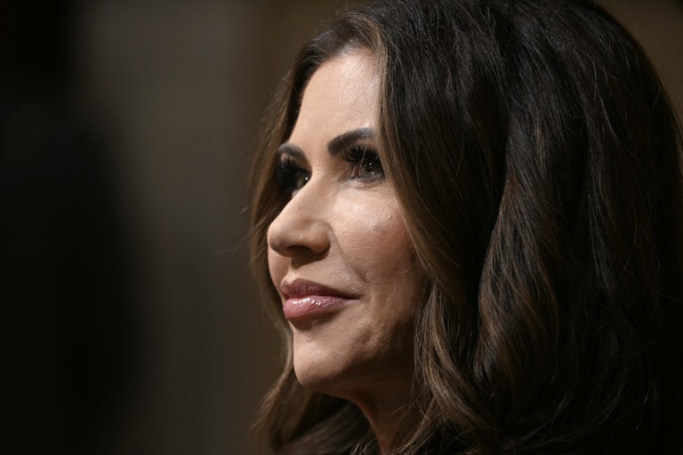 Homeland Security Secretary Kristi Noem sits in a House hearing