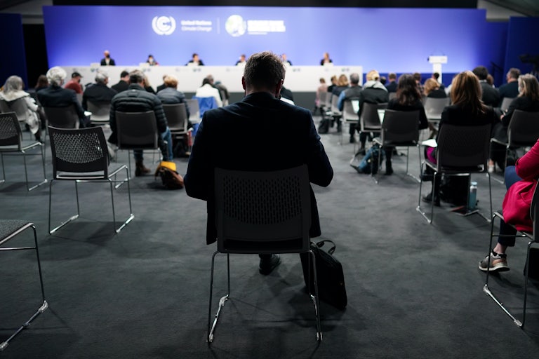 Journalists at a press conference at the COP26 climate talks