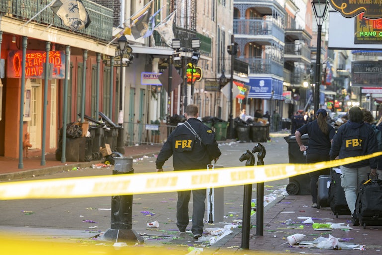 FBI agents inspect the scene of a domestic terrorist attack in New Orleans