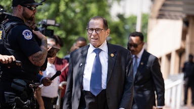 Representative Jerry Nadler leaves a meeting of the House Democratic Caucus about the candidacy of President Joe Biden at the Democratic National Committee.
