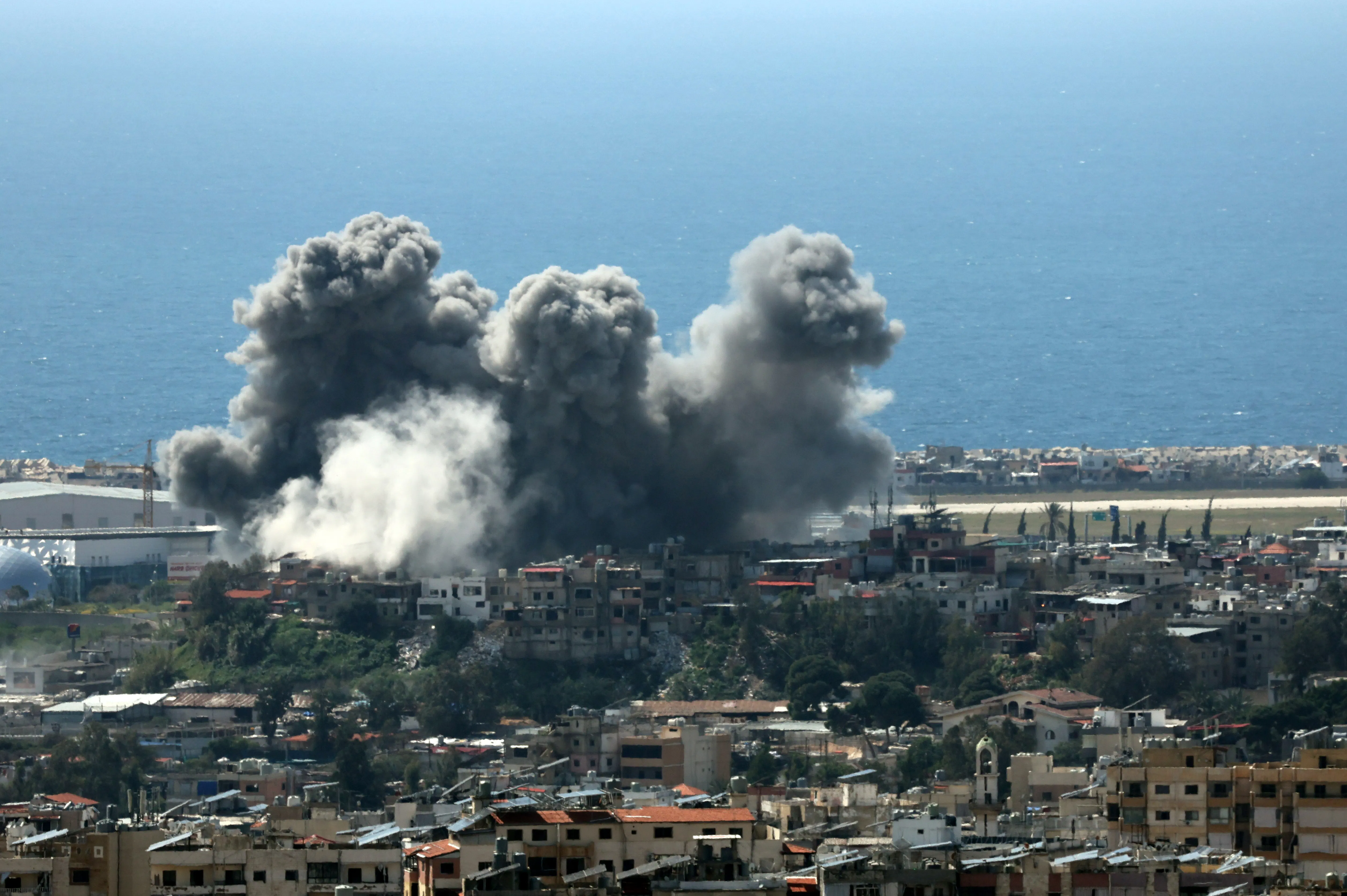 Smoke rise over Beirut after an Israeli strike.