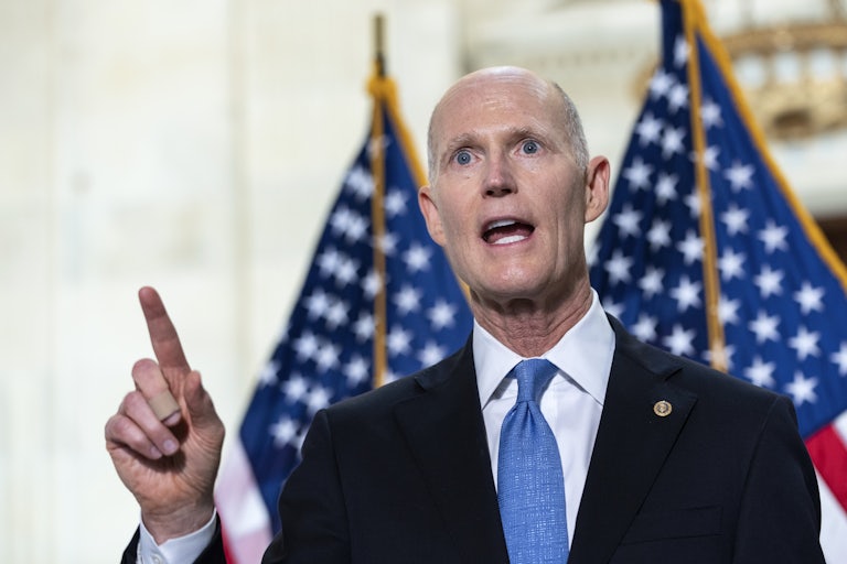 Rick Scott speaks during a news conference about inflation on Capitol Hill.