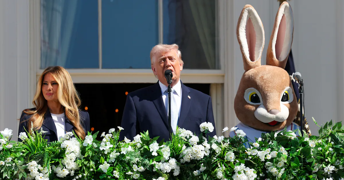 Trump Gives Deranged Speech on Military With Easter Bunny at His Side