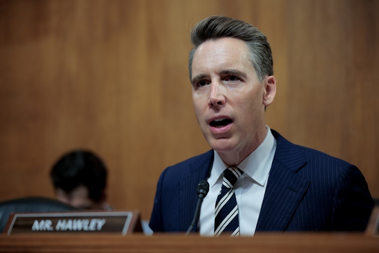 Senator Josh Hawley speaks in a Senate subcommittee hearing