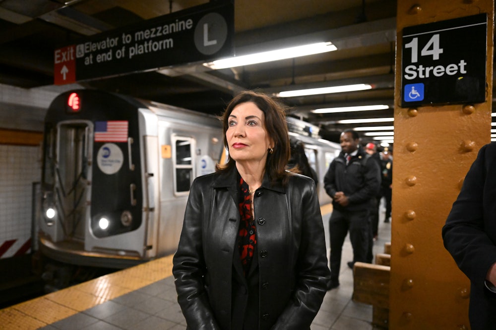 New York Governor Kathy Hochul at a NYC subway station