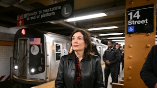New York Governor Kathy Hochul at a NYC subway station