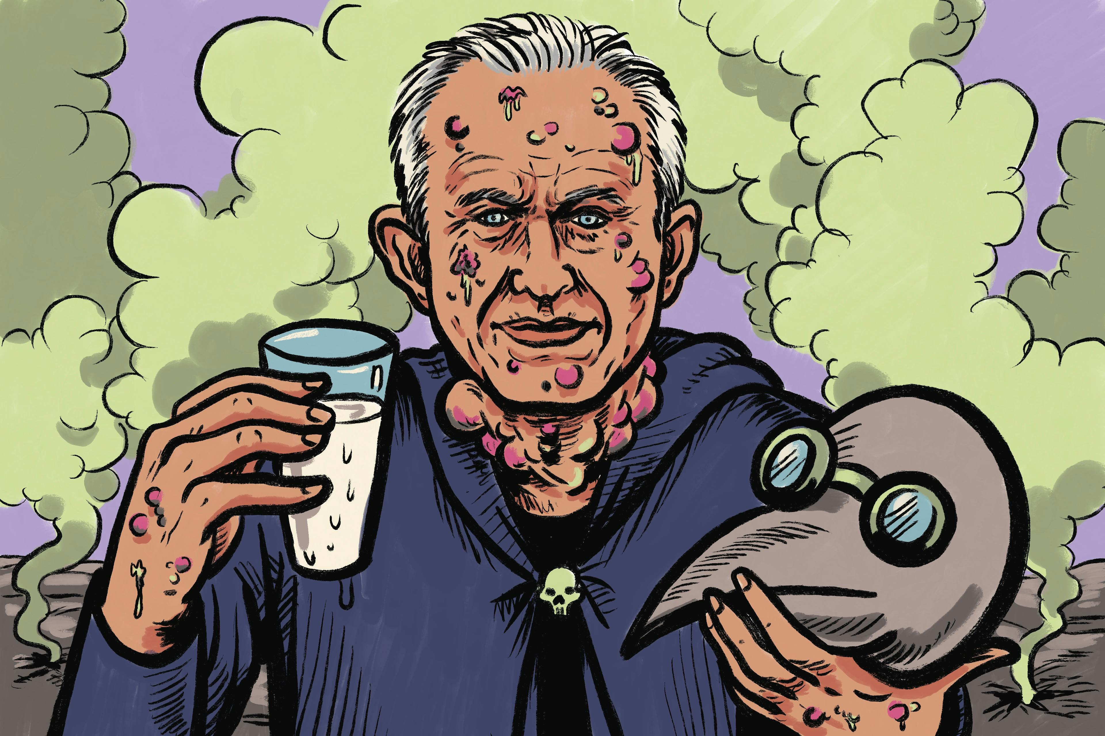 Illustration of RFK Jr. depicted as a plague era doctor 