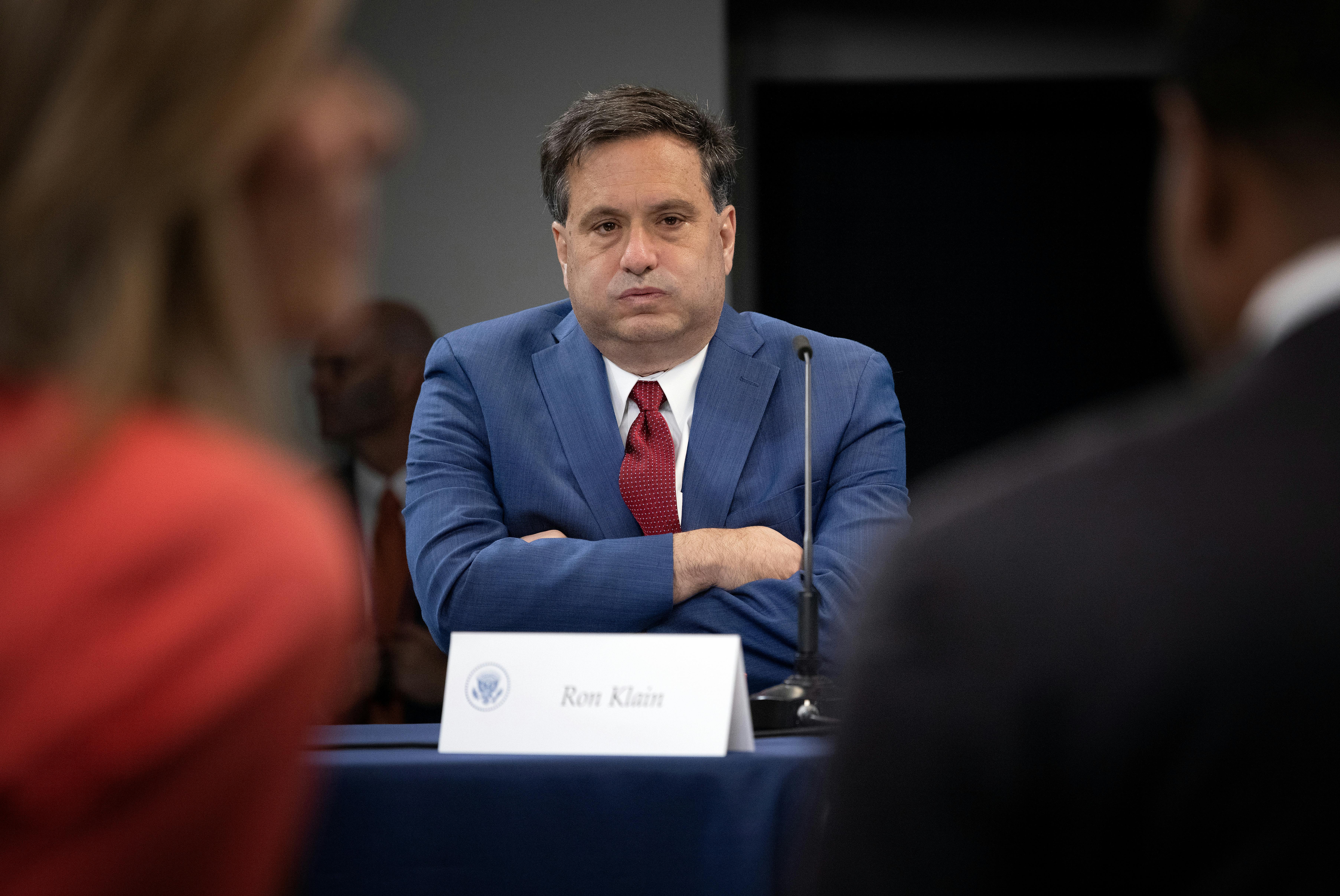 Ron Klain takes a deep breath at a meeting in D.C.