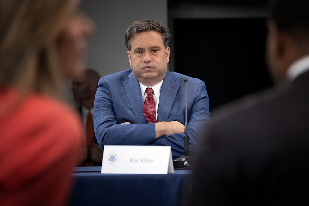 Ron Klain takes a deep breath at a meeting in D.C.