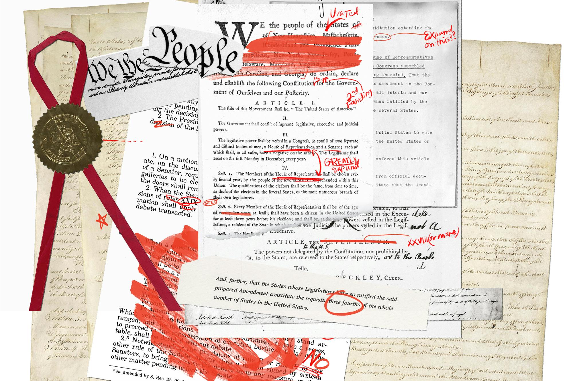 A collage of documents from the founding of the United States 