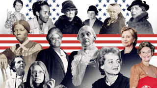 Collage of photos of women considered to be the most important in American history: Clockwise from top left: Sanger, Baker, Addams, Perkins, Stanton, Roosevelt, Clinton, Schlafly, Friedan, Anthony, Wells-Barnett, Steinem, Carson, Tubman