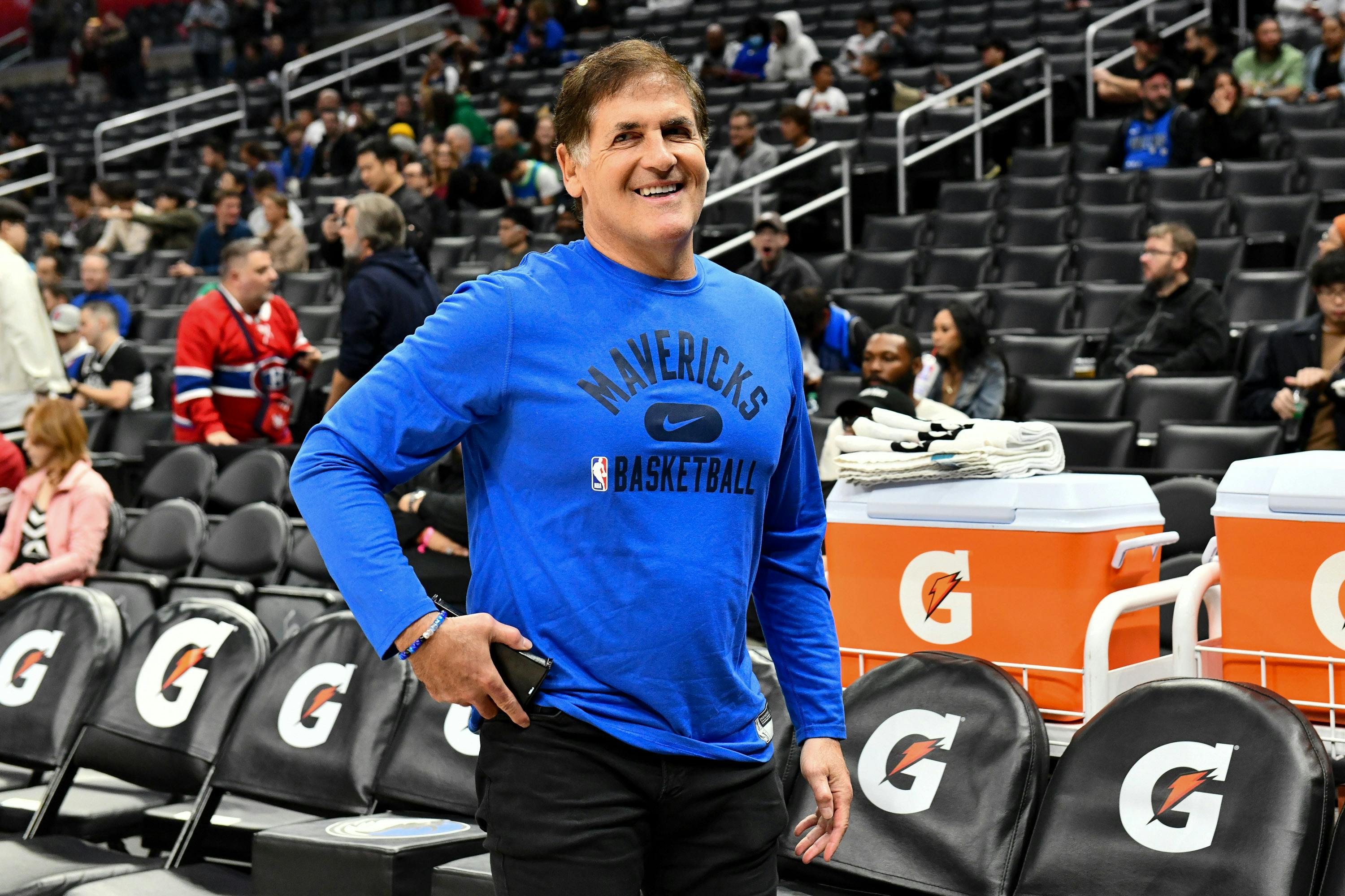 Mark Cuban attends a basketball game between the Los Angeles Clippers and the Dallas Mavericks at Crypto.com Arena in Los Angeles, California.