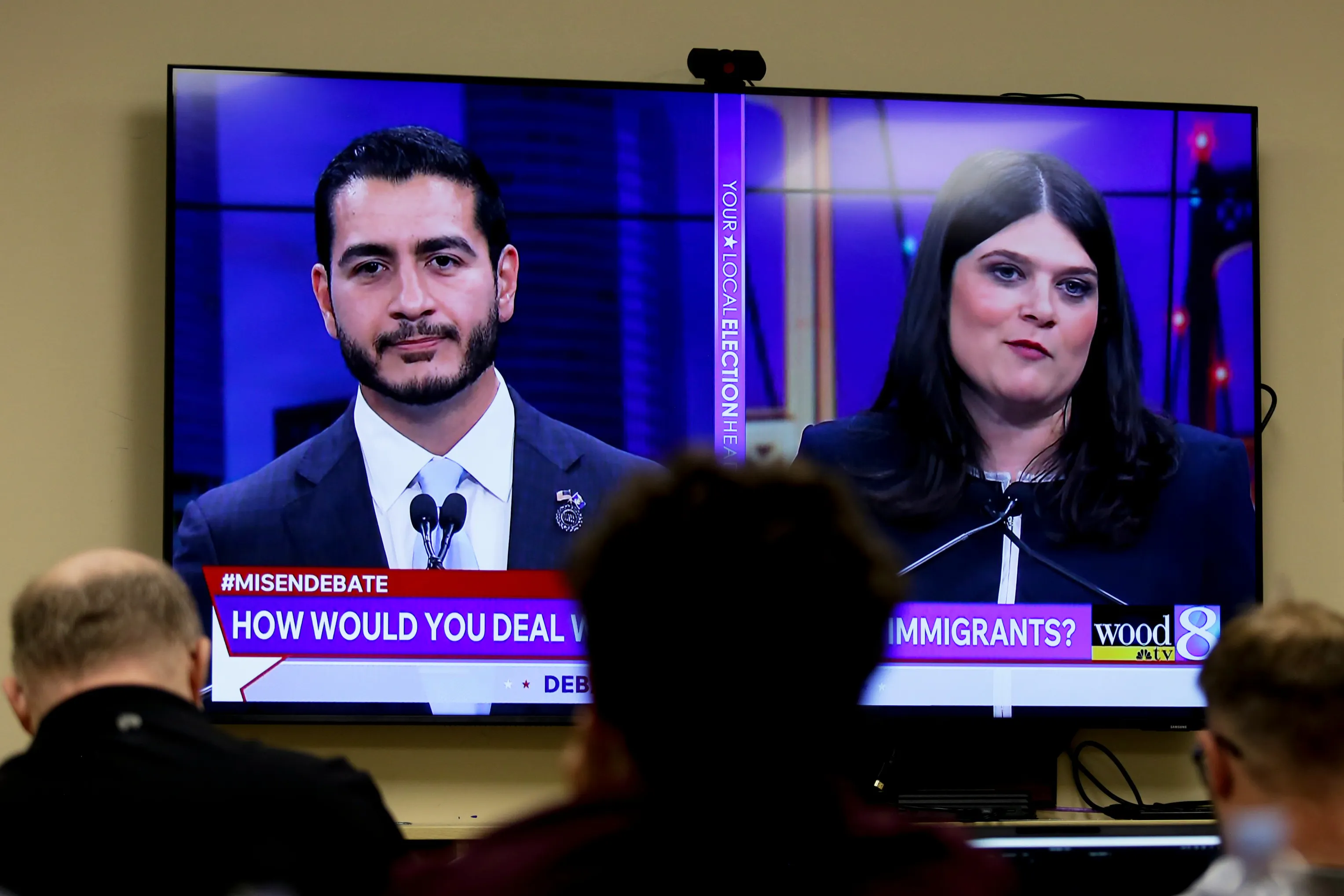 Michigan U.S. Senate candidates Abdul El-Sayed and Rep. Haley Stevens during a debate on Tuesday night