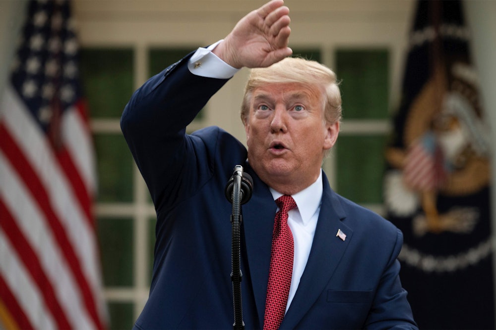 President Trump speaks at a Coronavirus Task Force briefing in March.