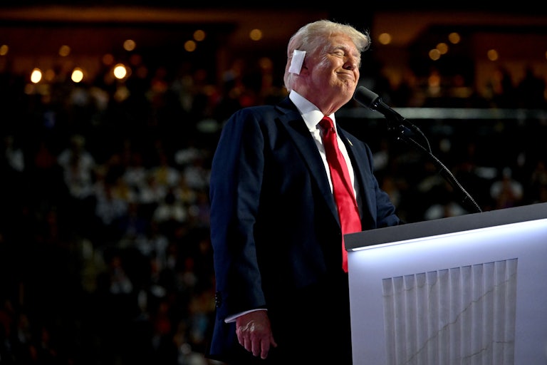 Donald Trump smiles during his speech at the Republican National Convention