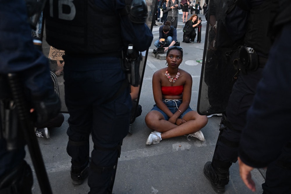 A protester at Place de la Concorde in Paris