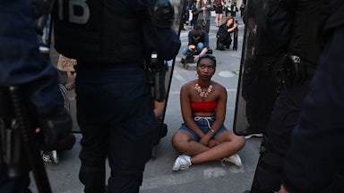 A protester at Place de la Concorde in Paris