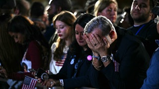 Supporters of Kamala Harris react to election results