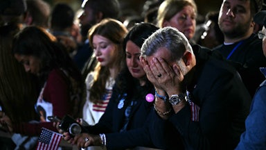 Supporters of Kamala Harris react to election results