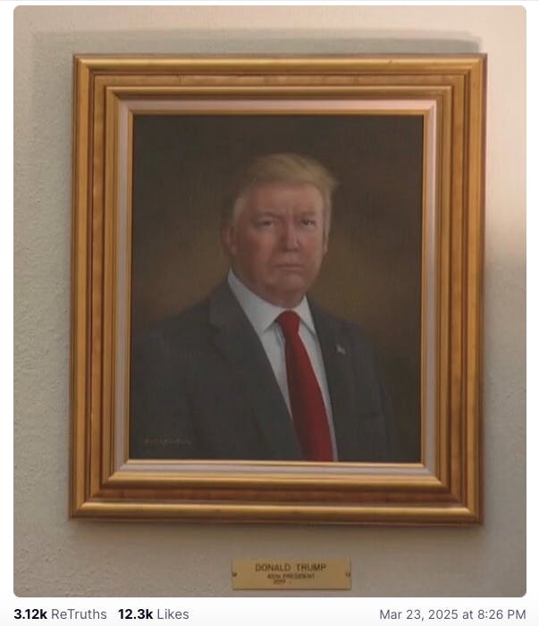 Screenshot of a photo of Donald Trump’s portrait in the Colorado state Capitol