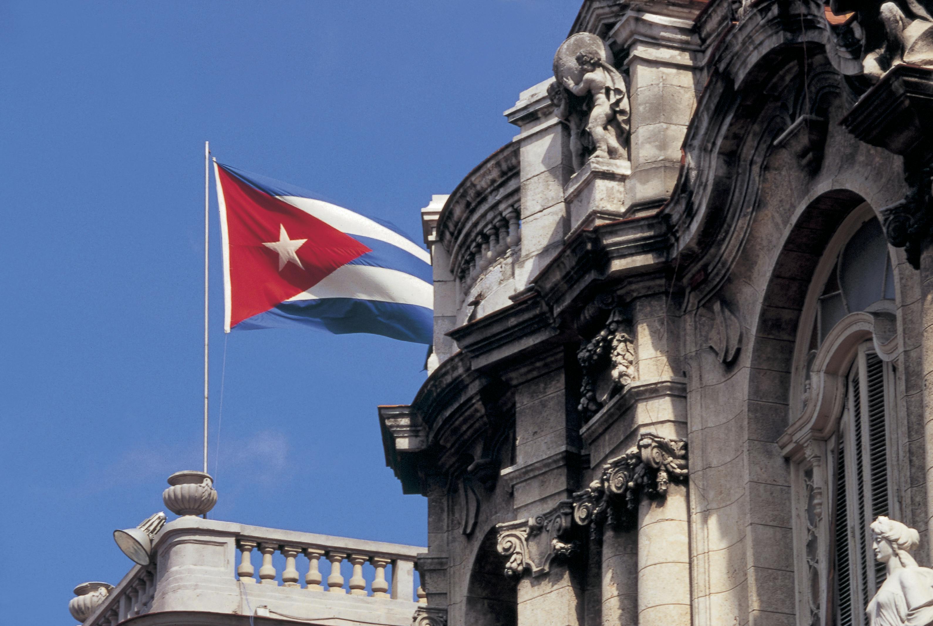 The Cuban flag flies in Havana