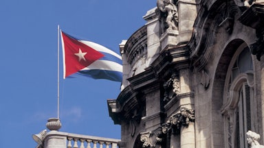 The Cuban flag flies in Havana