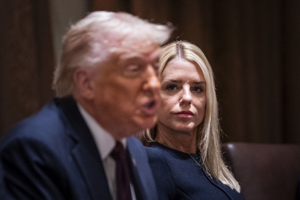 Trump and Attorney General Pam Bondi during a Cabinet meeting