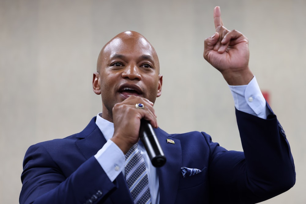 Maryland Governor Wes Moore speaks to attendees at the South Carolina Democratic Party's Blue Palmetto Dinner.