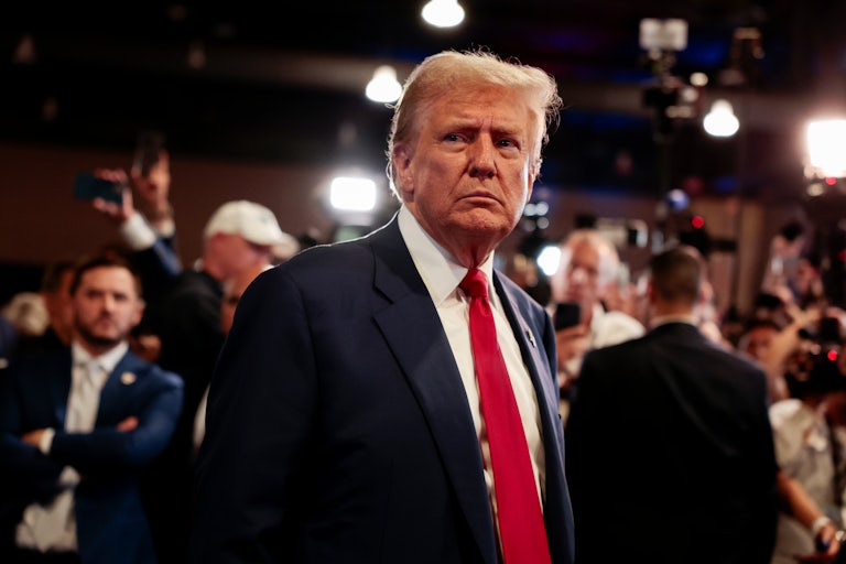 Donald Trump in the spin room after his debate with Kamala Harris