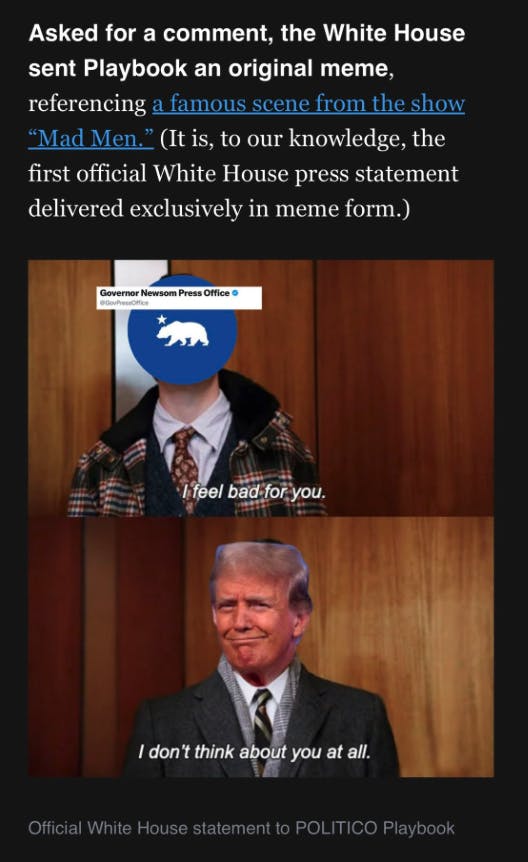 Screenshot of a White House meme