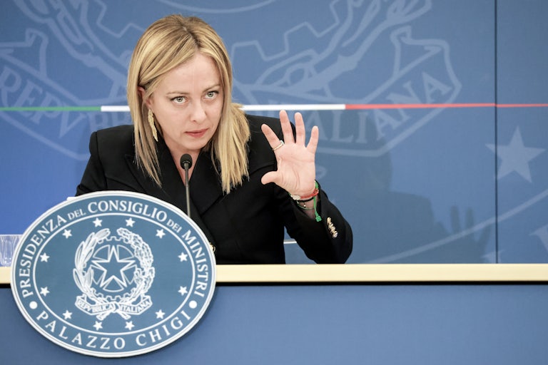 Giorgia Meloni, Italy's prime minister, speaks during a news conference in Rome.