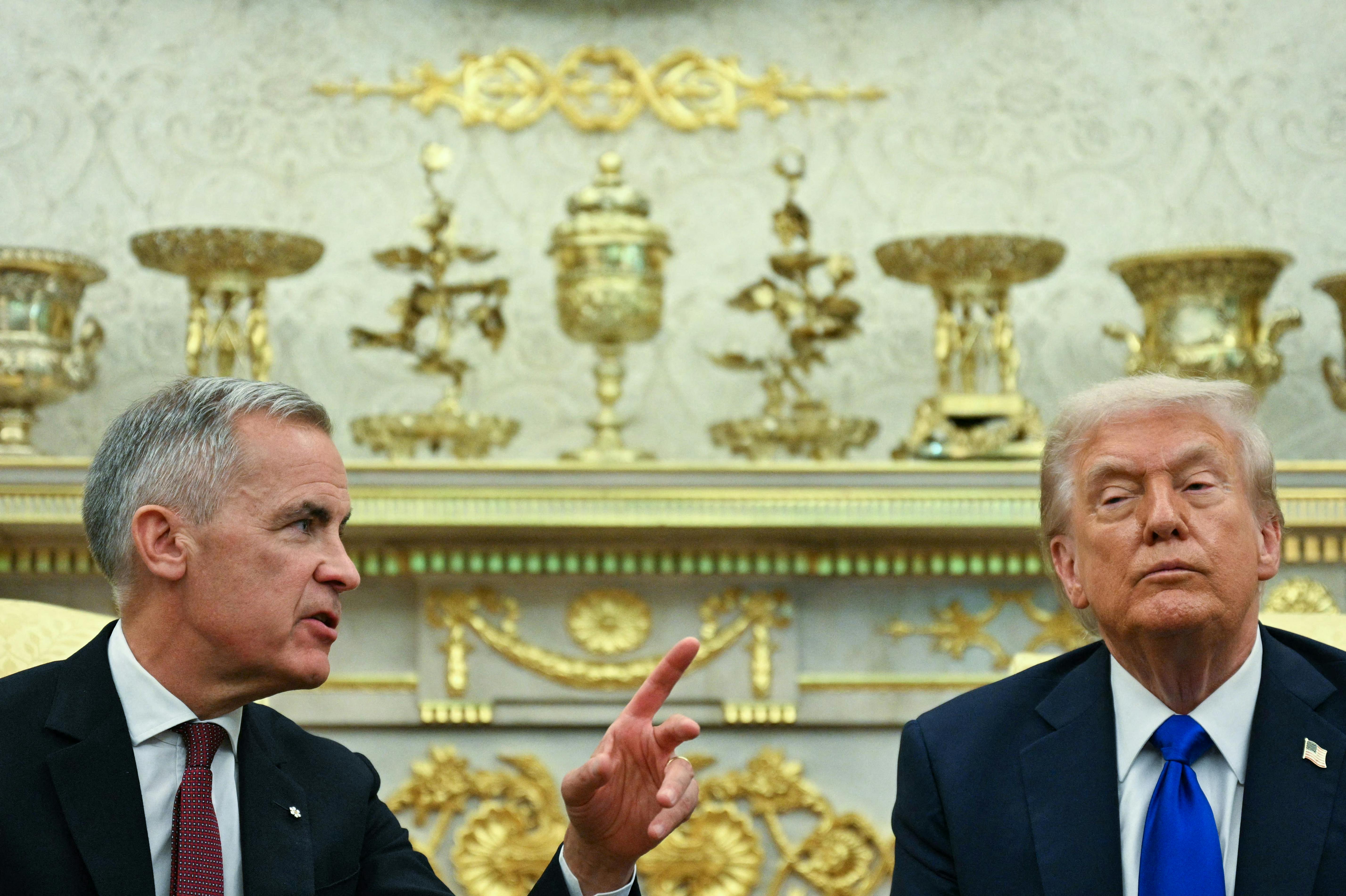 Donald Trump meets with Canadian Prime Minister Mark Carney in the Oval Office.