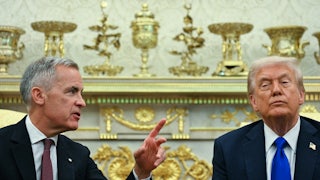 Donald Trump meets with Canadian Prime Minister Mark Carney in the Oval Office.