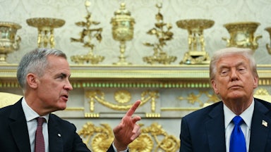 Donald Trump meets with Canadian Prime Minister Mark Carney in the Oval Office.