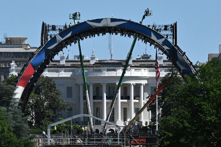The UFC octagon being built at the White House