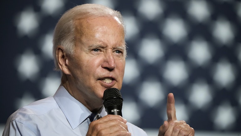 Joe Biden speaks during a rally hosted by the Democratic National Committee in Rockville, Maryland.