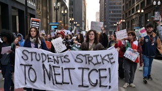 Students from across Chicago gather at Federal Plaza to protest against U.S. Immigration and Customs Enforcement.