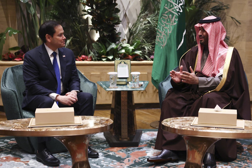 Marco Rubio and Mohammed bin Salman sit in armchairs.
