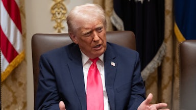 Donald Trump speaks during a meeting in the Oval Office.