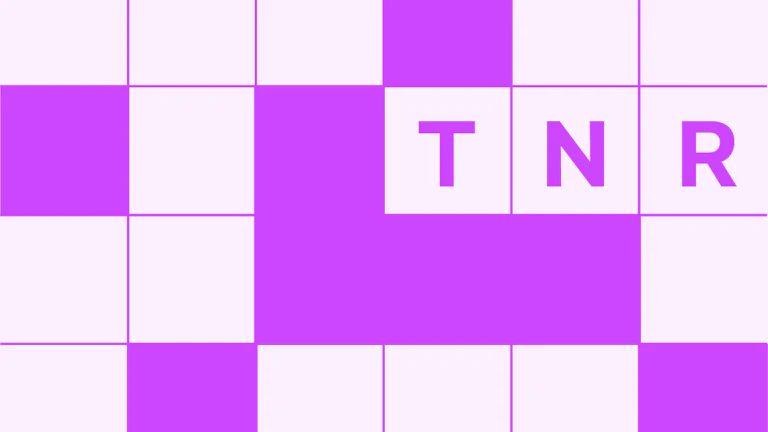 Purple and white crossword illustration with the initials TNR as an entry.