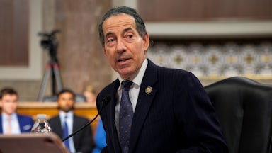 Representative Jamie Raskin speaks while sitting in a congressional hearing