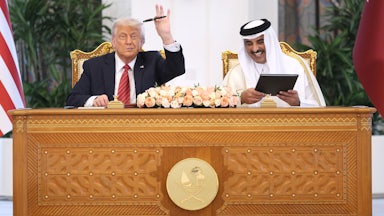 Donald Trump in Qatar on Thursday
