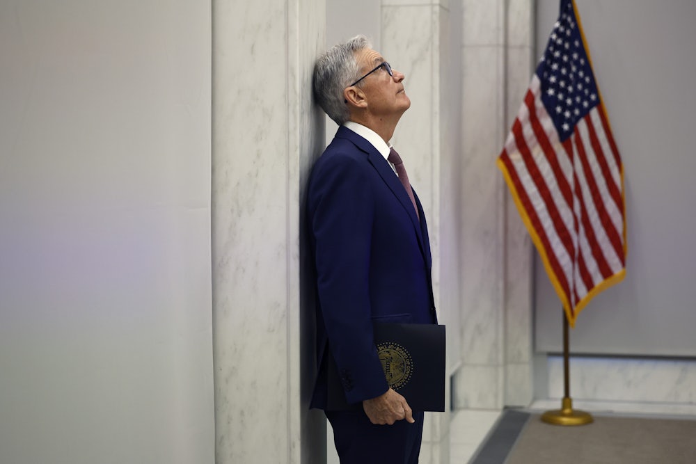 Fed Chairman Jerome Powell prepares to deliver remarks to the The Federal Reserve's Division of Research and Statistics Centennial Conference.
