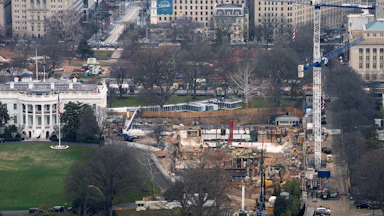 An aerial view of construction at the White House